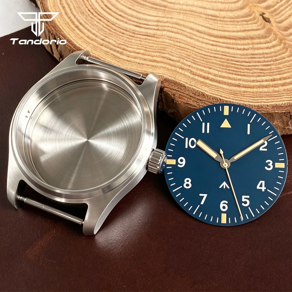 Steel Pilot 39mm Watch Case+33.5mm Blue/Black Dial Set Sapphire Glass Fit VH31 NH35 NH36 NH38 ETA2824 PT5000 ST2130 Accessories