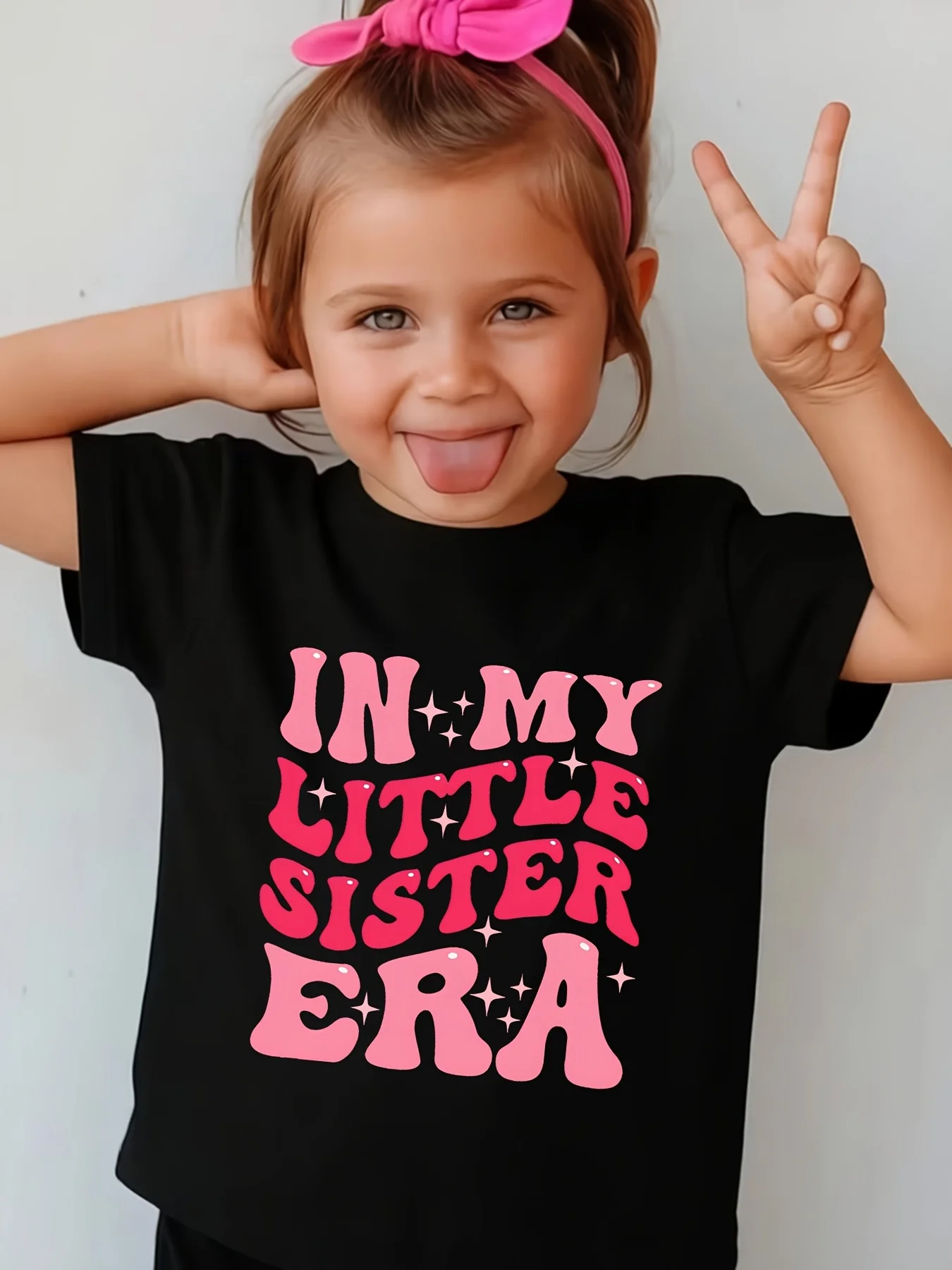 Kids In My Little Sister Era Retro Letter Graphic Tee Boys Girls Family Matching Short Sleeve Cute Sibling Casual Daily T Shirt