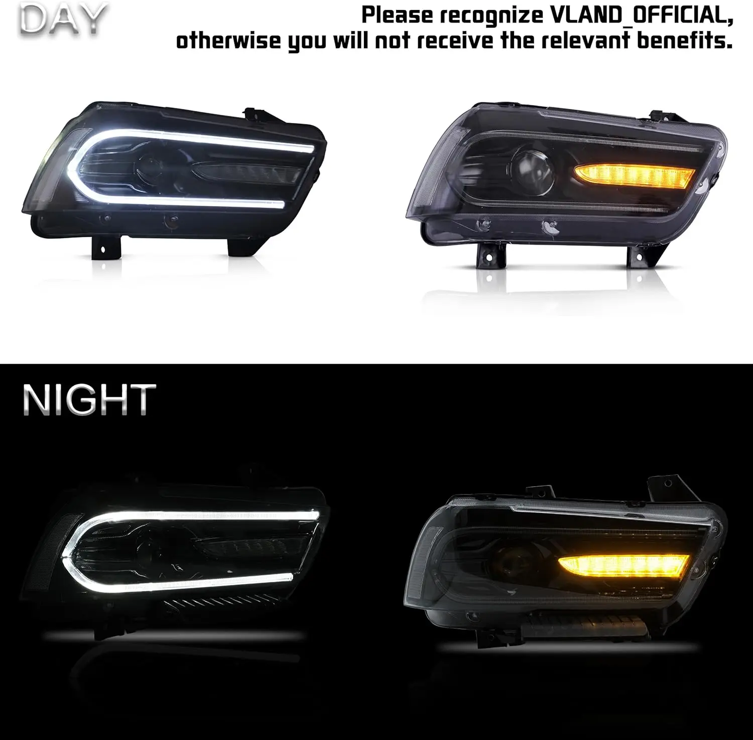 Headlight Assembly Fit for Dodge Charger 2011 2012 2013 2014(Not Fit For 2012 Dodge Charger SE), LED Headlamp Assembly with DRL,