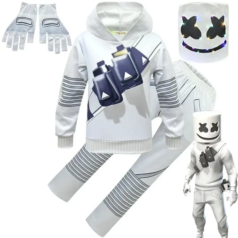 

DJ Rock Marshmallow Hoodies Sweatshirt Suit Kids Clown Cosplay Jumpsuits Halloween Costume Party Game Cosplay Fortnites Costumes