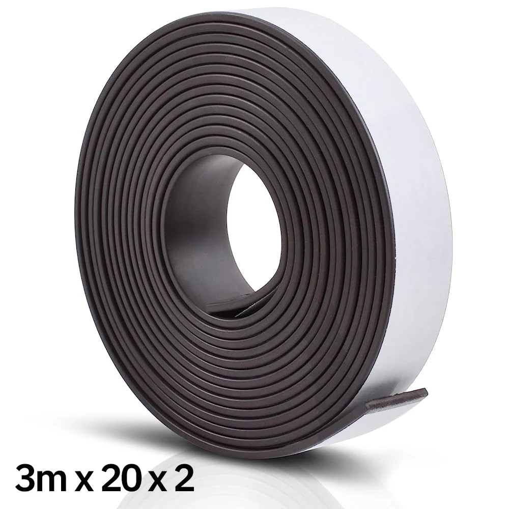 3 Meter 20x2 Self Adhesive Flexible Magnet Magnetic Strip Rubber Magnet Tape for Crafts Width 20mm Thickness 2mm Lenght 118inch