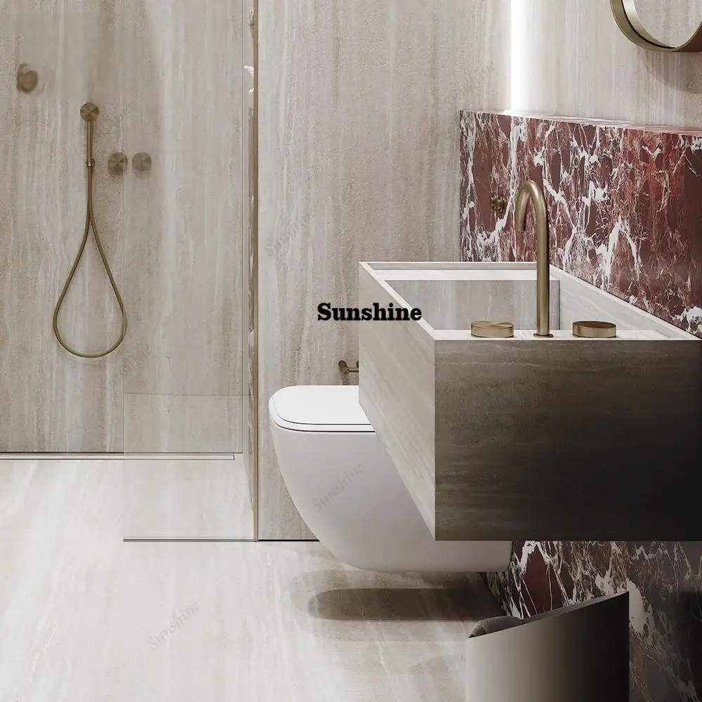Certified Roman Travertine Wall Vanity: Ultra-Slim Edge & Deep Integrated Basin w/ Anti-Mold Seal - Luxury Floating Sink