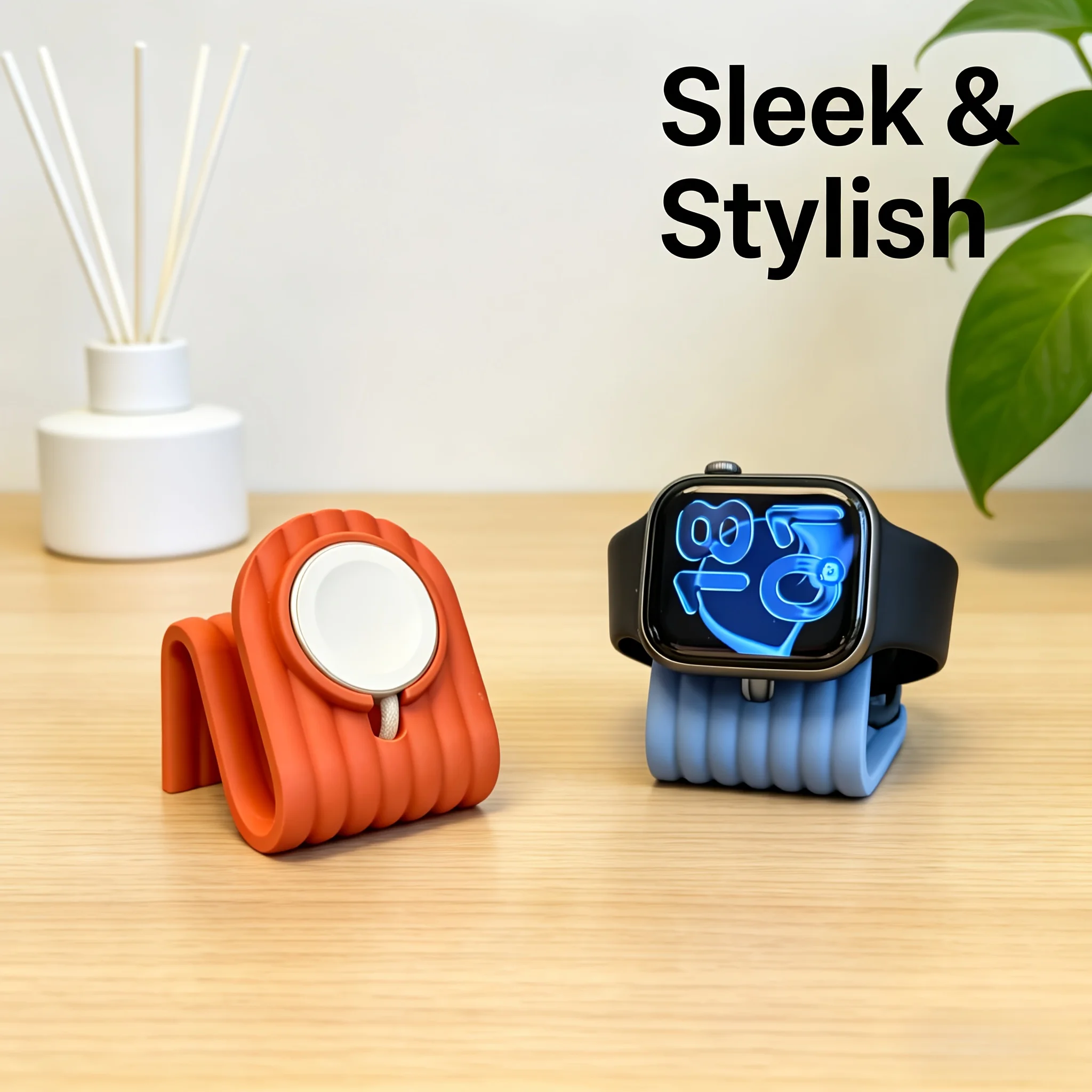Stilvolle Ladestation mit Wellendesign und Aufbewahrungsständer für Apple Watch – Kompatibel mit allen Modellen