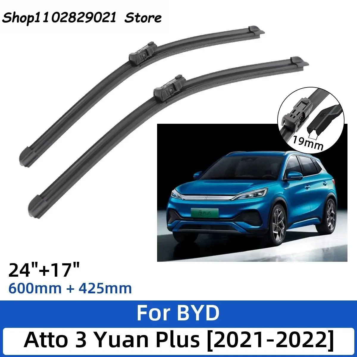 

2PCS For BYD Atto 3 Yuan Plus 2021-2022 24"+17" Front Wiper Blades Windshield Windscreen Window Cutter Accessories 2021 2022