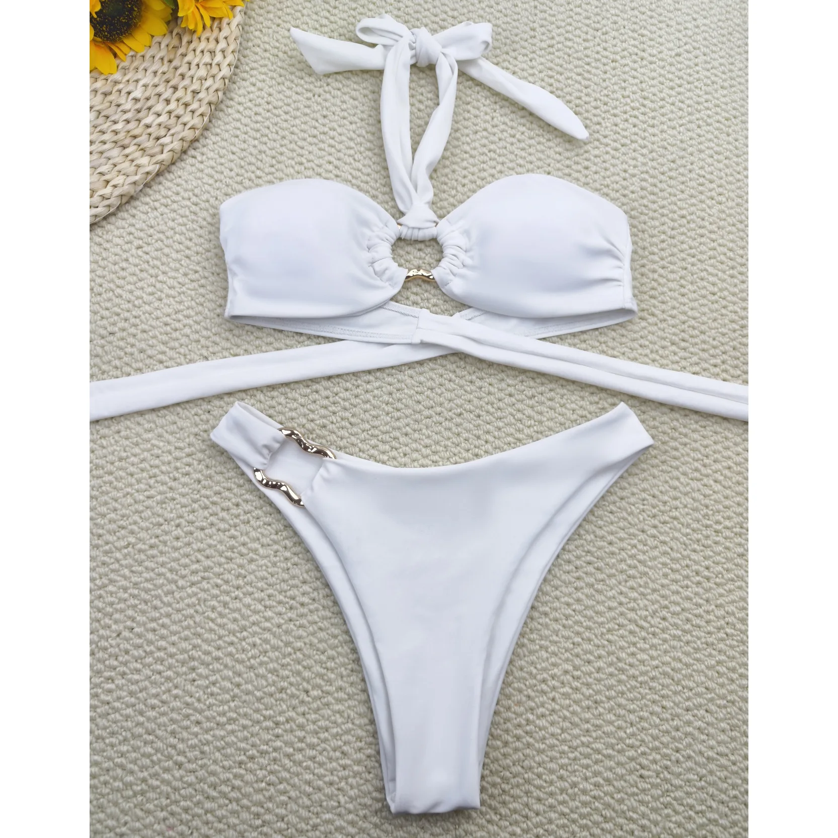2026 New Sexy Split Bikini Set European American Style Low Waist Strappy Cross Bandage Swimsuit Summer Beach Pool Party Bathing