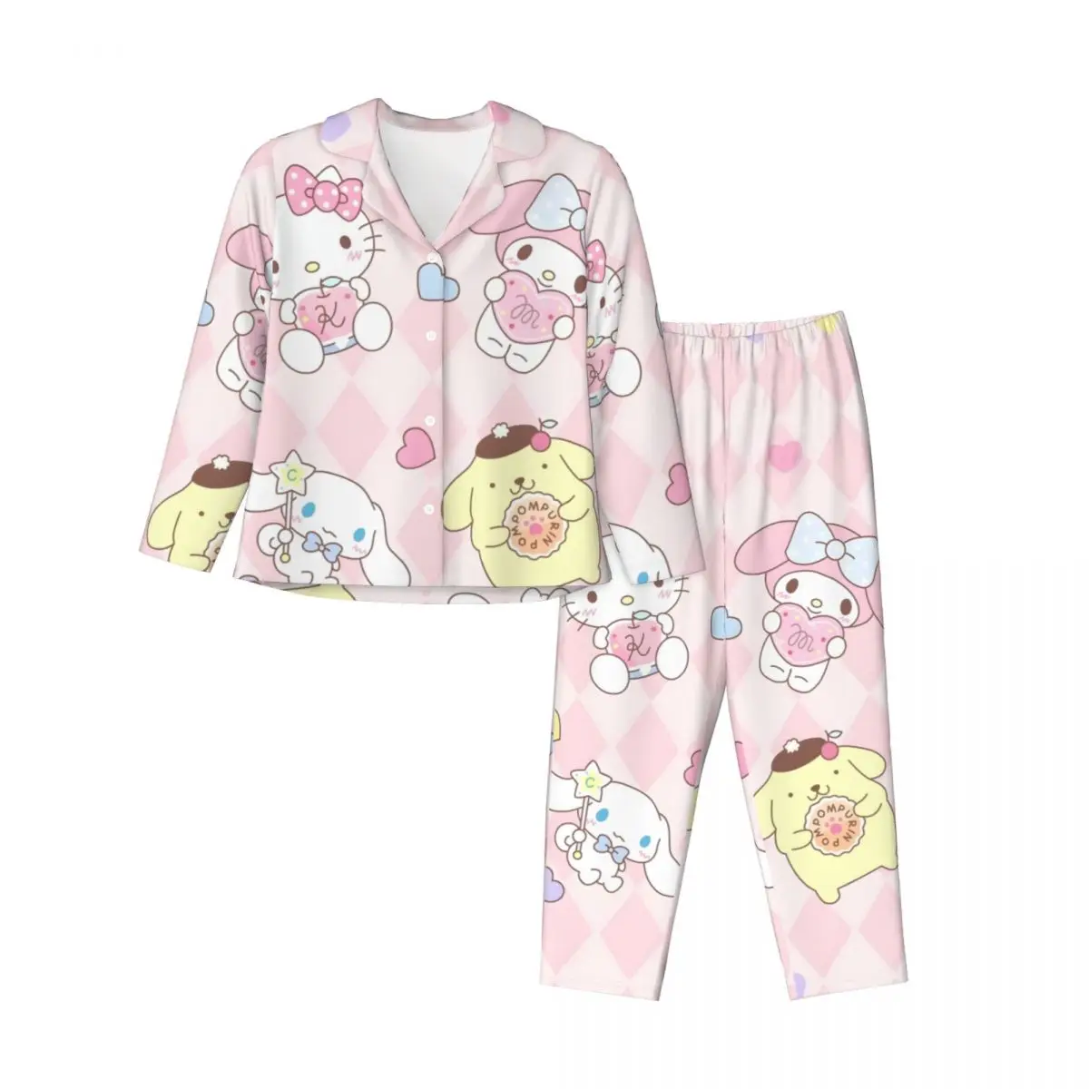 

P-ompompurin Women's Pajamas Set Button Down Pajama 2 Piece Suit Pyjama Femme Nightwear Loungewear