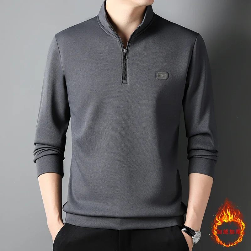 

Autumn and winter men's casual sweatshirt zipper stand collar long-sleeved T-shirt solid color simple all-match new T-shirt top