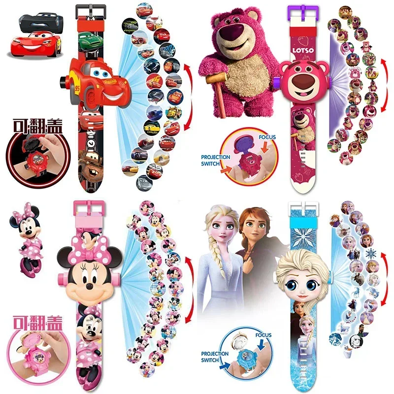 Disney Cars Story Elsa Losto 24 Pictures Children Cartoon Projection Electronic Watch Lightning Mcqueen Snow White Action Figure