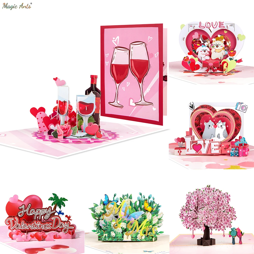 Carte pop-up d'amour 3D pour la Saint-Valentin, invitations de mariage, anniversaire, femme, mari