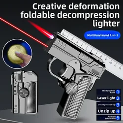 Windproof Double Folding Inflatable Lighter Metal Jet Red Flame Pressure Reducing Gyroscope Cigar Outdoor Lighter Fashion Gift