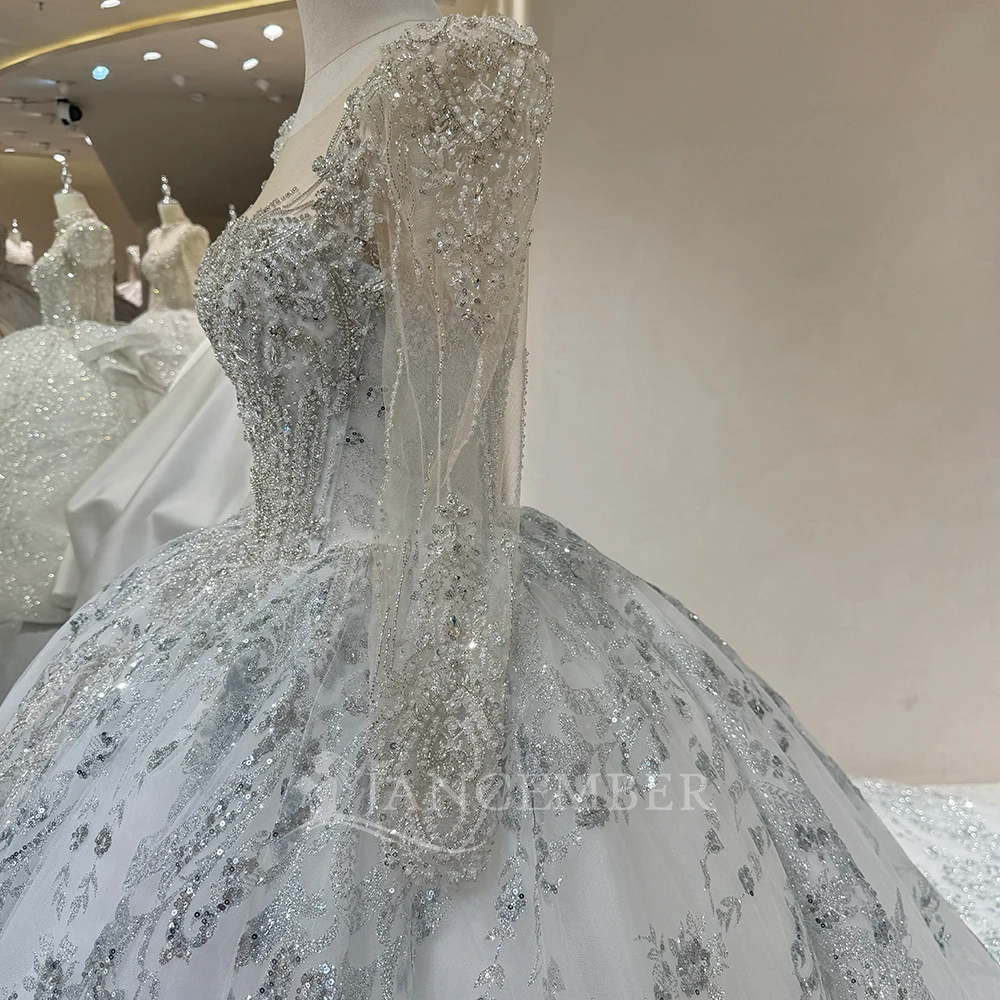 فساتين زفاف مخصصة ترتر فستاين سهرة/فساتين الحفلات الزفاف س الرقبة طويلة الأكمام الدانتيل حتى الظهر الأميرة فستان عروس Vestido De Noiva