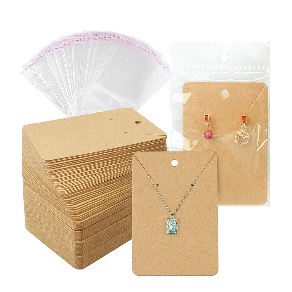 

Earring Cards Necklace Display Cards with Bags 50pcs Earring Display Cards 50Pcs Self-Seal Bags Kraft Paper Tags for DIY 2035