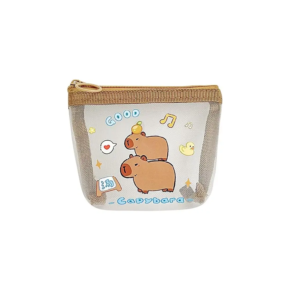 Portable Capybara Rabbit Panda Coin Wallet Mesh Cartoon Anime Mini Wallet Earphone Storage Bags for Student Girls