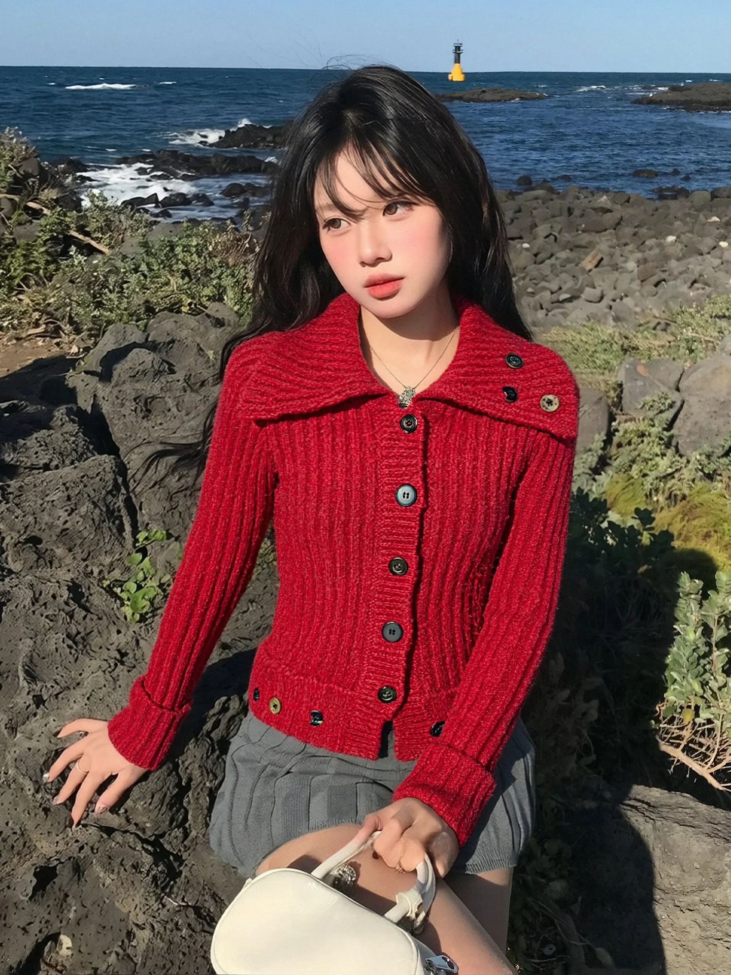 

New Year's ort Knitted Cardigan Women's Slim Fit Red Sweater Coat Spring Autumn Commute Sle Comfortable Soft Long Sve