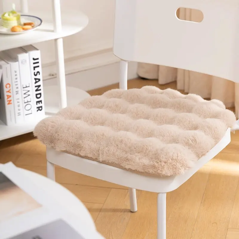 Premium Plush Faux Rabbit Fur Seat Cushion, Extra Thick Soft Seat Pad Office and Dining Chairs, Non-Slip Winter Comfort