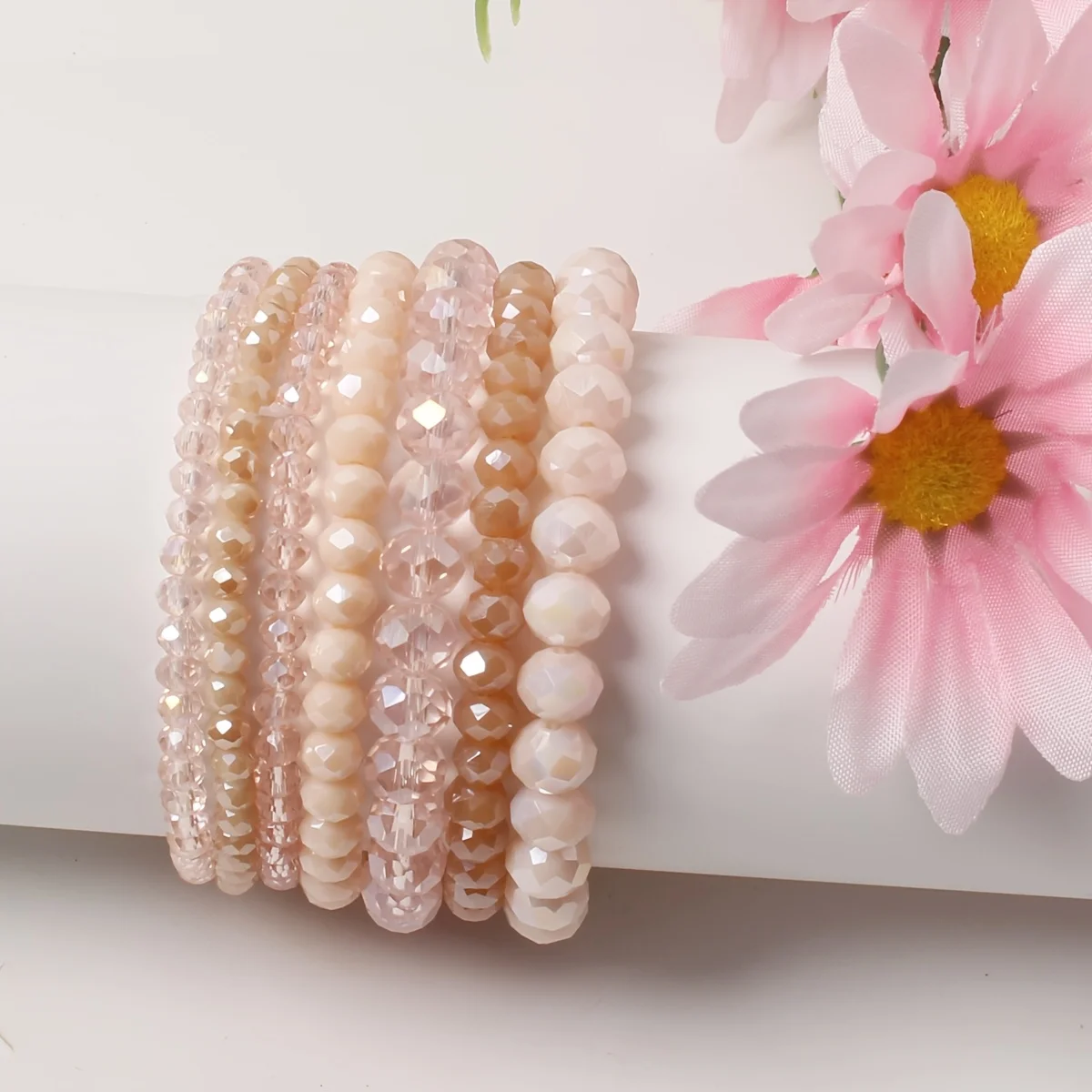 7pcs/set Colorful Austria Crystal Beads Bracelet Shiny Faceted Glass Beaded Bracelets Bangles for Women Boho Lucky Jewelry Gift