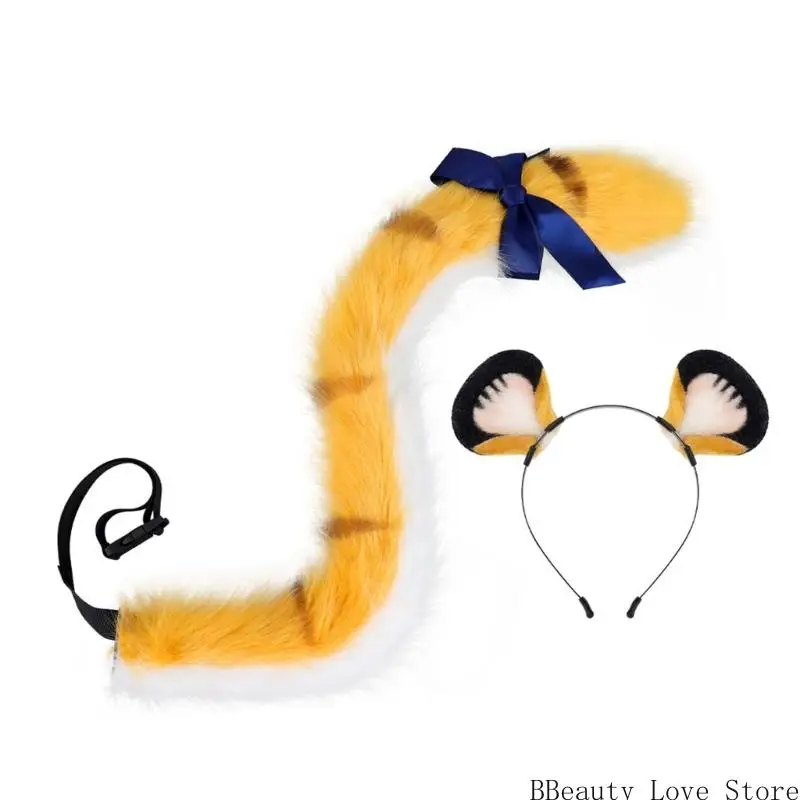 

Animal Role Play Outfit Animal Ear Headband Plush Tail for Halloween Role Play