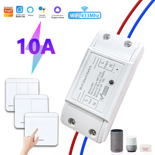 Tuya WiFi inteligente interruptor de luz RF 433MHz 1/2/3 Gang interruptor de pared inalámbrico 10A relé voz App Control Alexa Google Home Smart Life