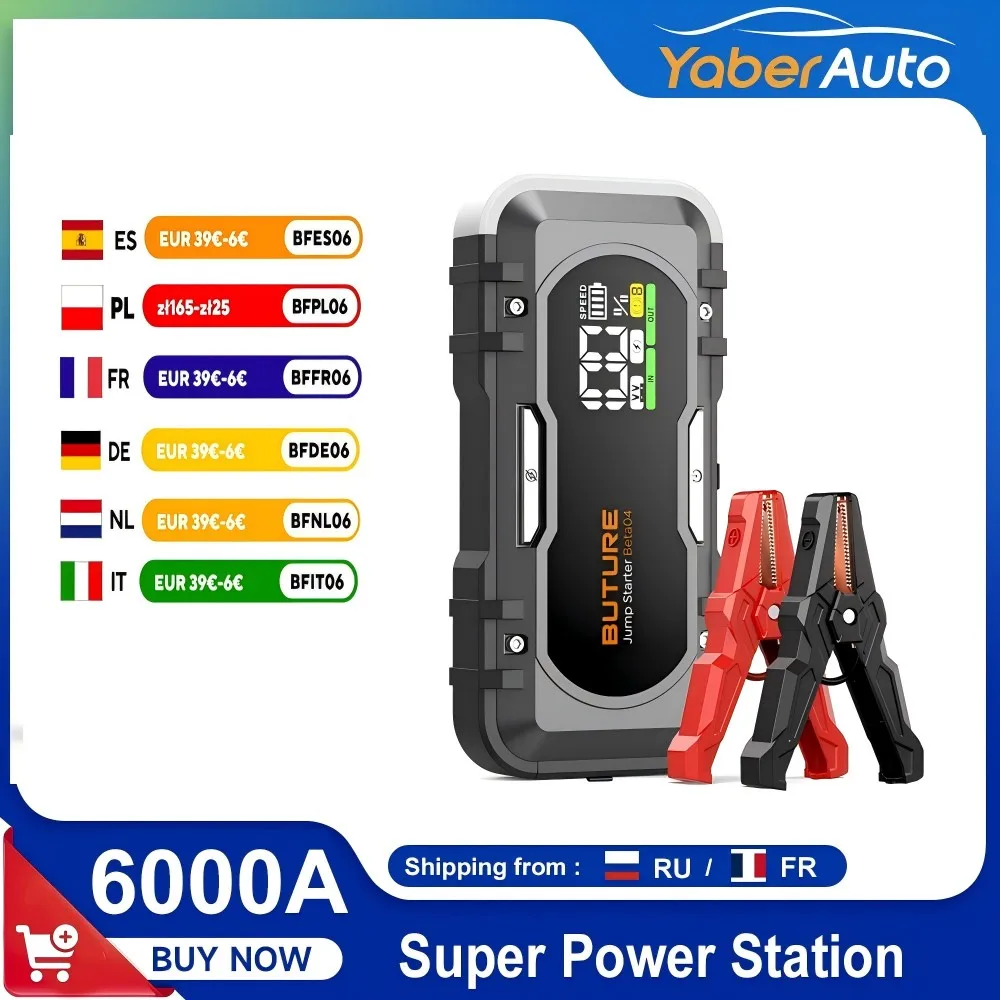 BUTURE Power Bank 6000A Jump Starter Portable Charger Car Booster 12V Auto Starting Device Emergency Car Battery Starter