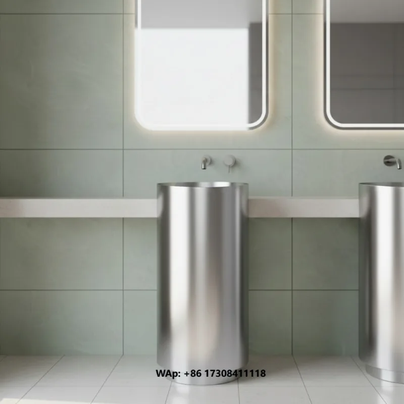 HONGDEC Modern Vessel Sink Brushed Ceiling Basin 304 Stainless Steel Column Basin Bathroom Sinks