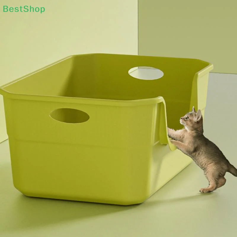 🍄 صندوق فضلات القطط كبير جدًا؛ تصميم شبه مغلق ومفتوح، مرحاض قطط مضاد للرذاذ مع جوانب عالية