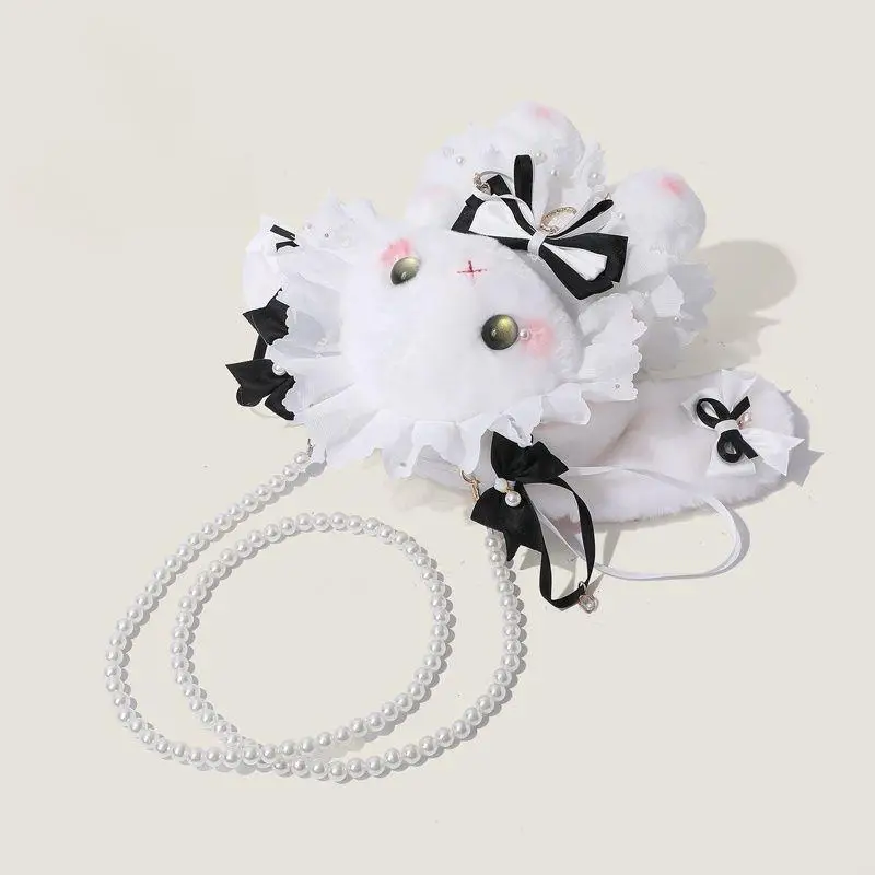 

Lolita hot selling black and white macaron hanging ear rabbit doll bag new cute bow plush toy crossbody bag birthday gift