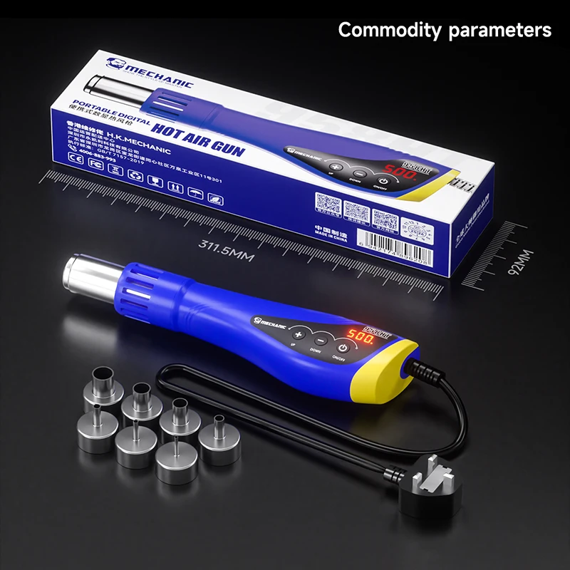 Mechanic Portable hot air soldering station 600W Adjustable temperature 100-500℃ Digital display Hot air gun for soldering tools
