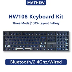 HW108 mechanical keyboard case kit RGB 100percent 3 Mode wireless Mechanical Keyboard Hot Swappable Wireless 108keys