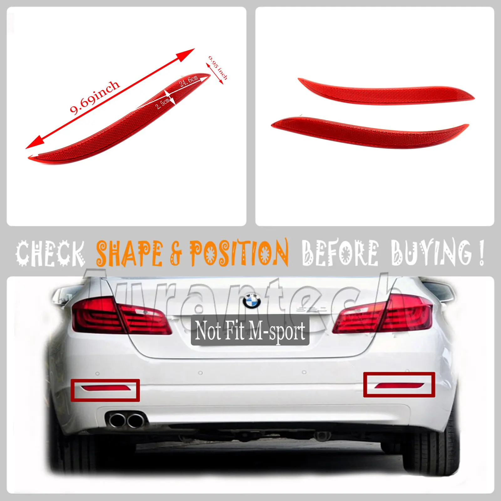 Rear Reflector For 10-13 BMW5 F10 Sedan 520d 520i 525d 528i 530d 530dX 530i 535d 535dX 535i 550i Left Right Side