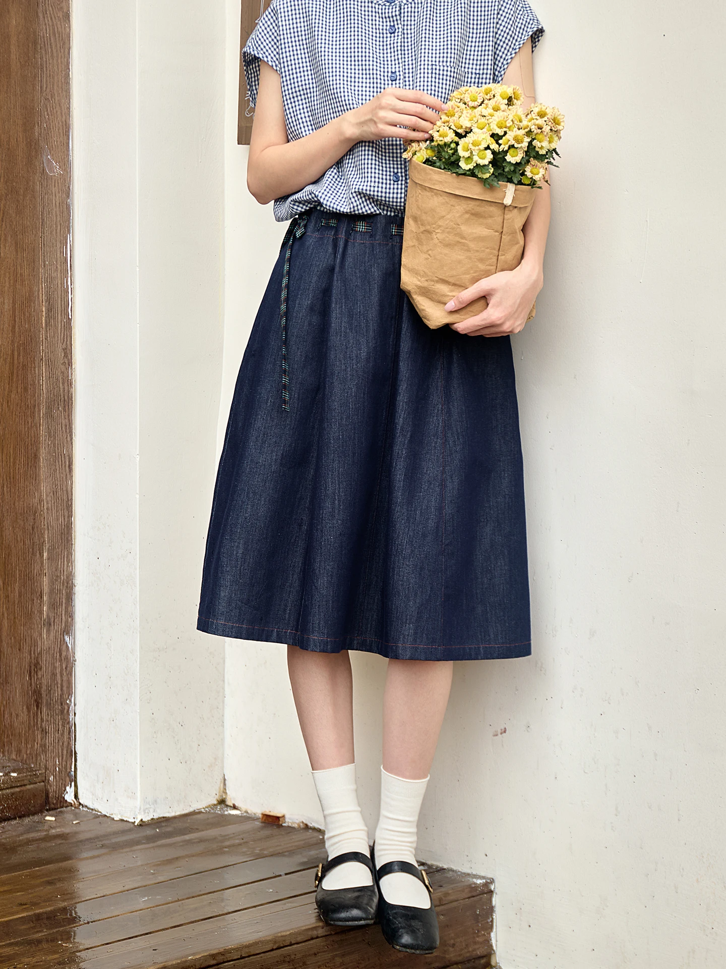 High Waist Cotton Denim  Skirt Women's Summer Casual Vintage Japanese Style Half-length Skirt Breathable Skin-friendly