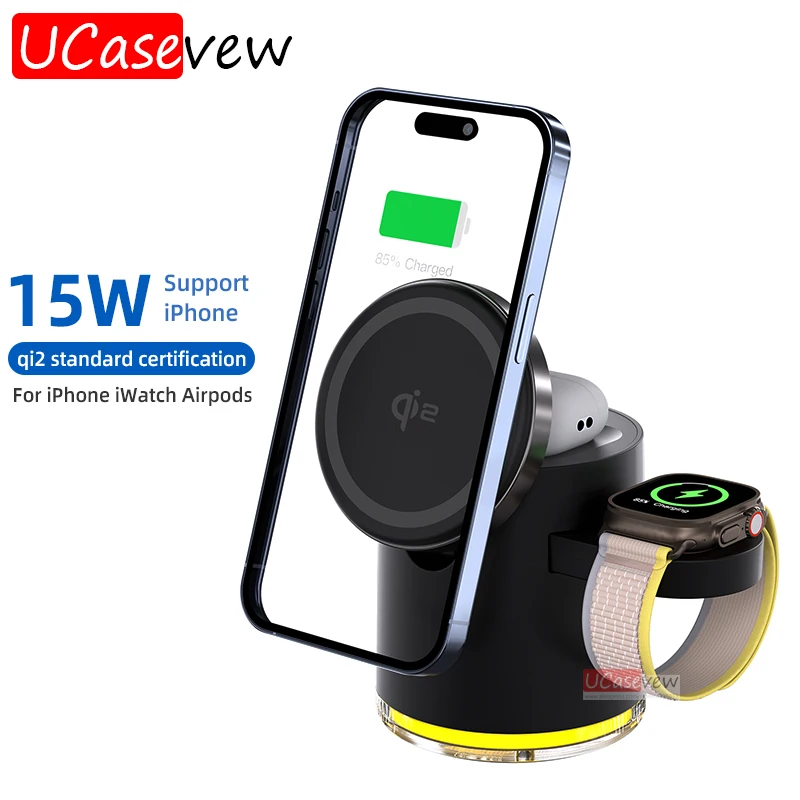 

3 In 1 Qi2 Magnetic Wireless Charger Pad Stand Foldable for iPhone 15 14 13 12 Apple Watch AirPods 15W Fast Charger Dock Station