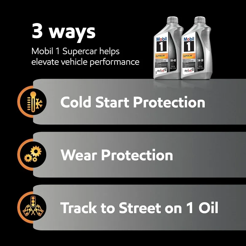 Mobil 1 Supercar Advanced Full Synthetic Motor Oil 0W-40, 6-pack of 1 quarts