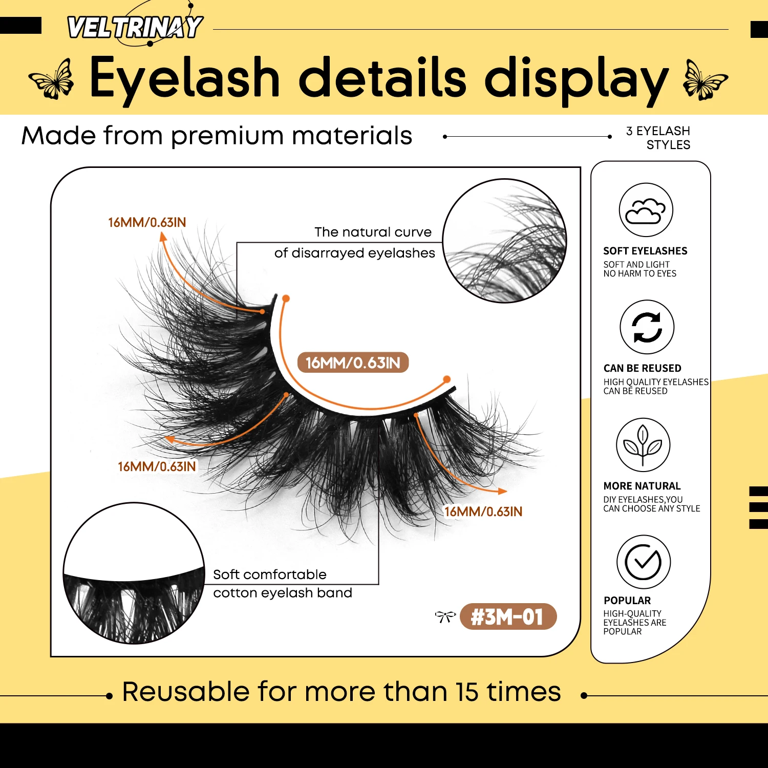 Sztuczne rzęsy Veltrinay Cat Eye, puszyste rzęsy 3D z norek, naturalny wygląd, rzęsy do noszenia na co dzień, na imprezę, wesele, lekkie, wielokrotnego użytku, do makijażu.