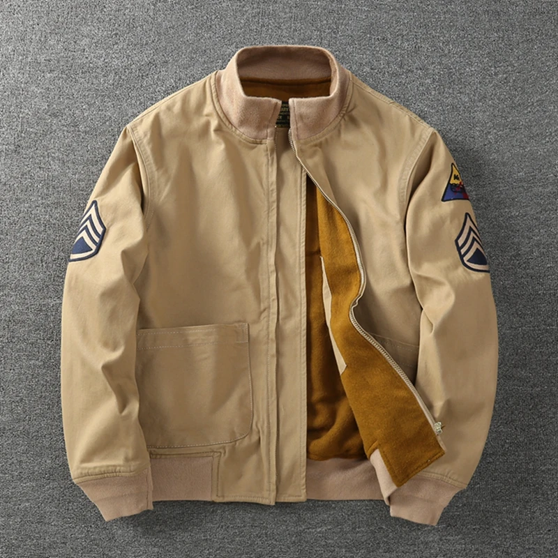 

Retro American Military Sle Fce Lined T Jaet Winter Thiened Flight Coat with Bae Youth Faion Outerwear