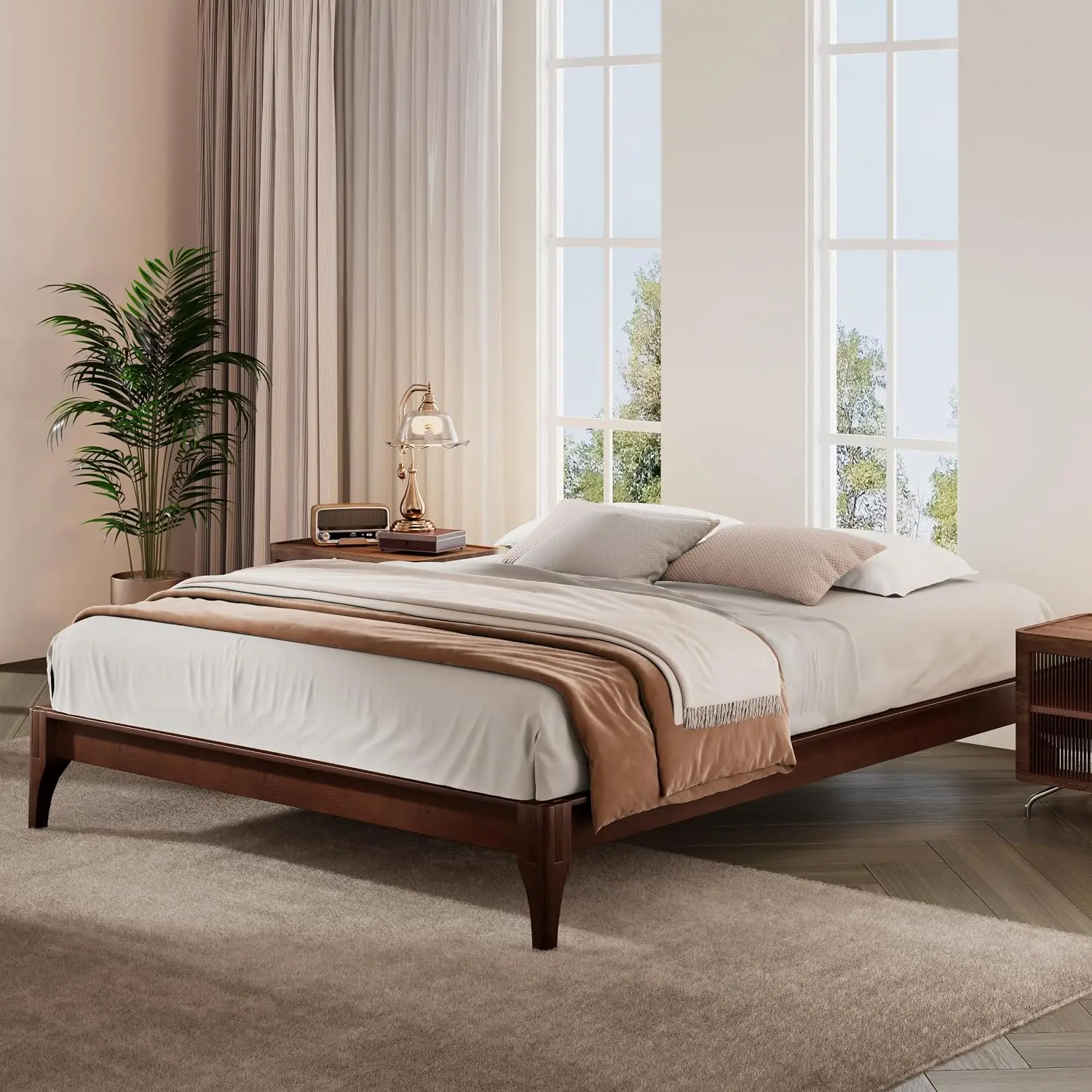 King Size Japanese Mid-Century Chocolate Bamboo Wooden Bed Frame | 15