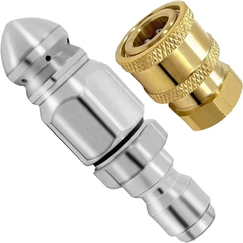 

Sewer Jetter Nozzle Mini with 1/4'' Quick Connect Drain Cleaning Nozzle Tips Kit for Drain Jetting Hose