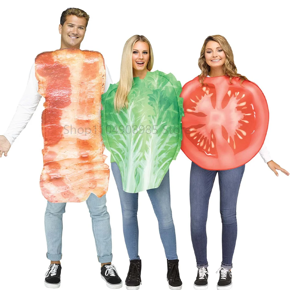 

OP Funny Tunic Couple Veggies Poached Egg Bacon Costume Halloween Dress Up Outfits Carnaval Party Stage Performance Dance Show