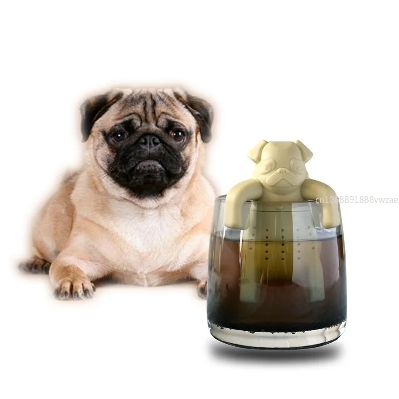 Bonito Silicone Pug Dog Tea Infusor Difusor de filtro reutilizável Filtro de especiarias Ferramenta de ervas de folhas soltas Acessórios de chá Cozinha