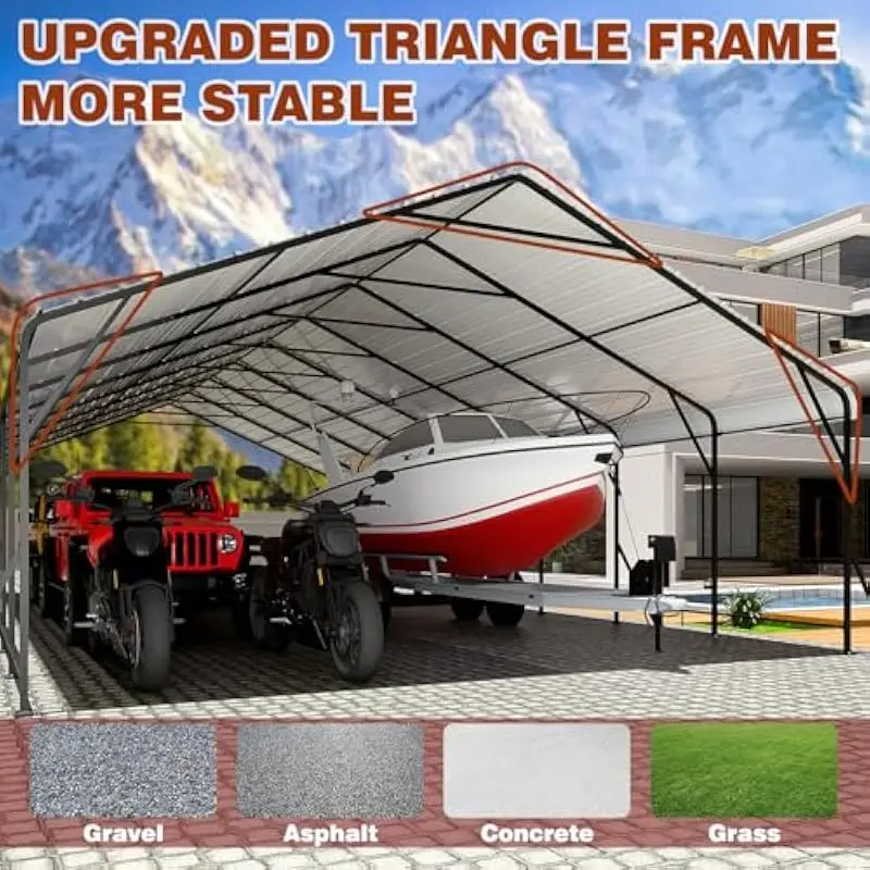 20x40 FT Heavy-Duty Steel Canopy with Reinforced Ground Frame | UV-Resistant All-Weather Protection for Vehicles Boats Tractors