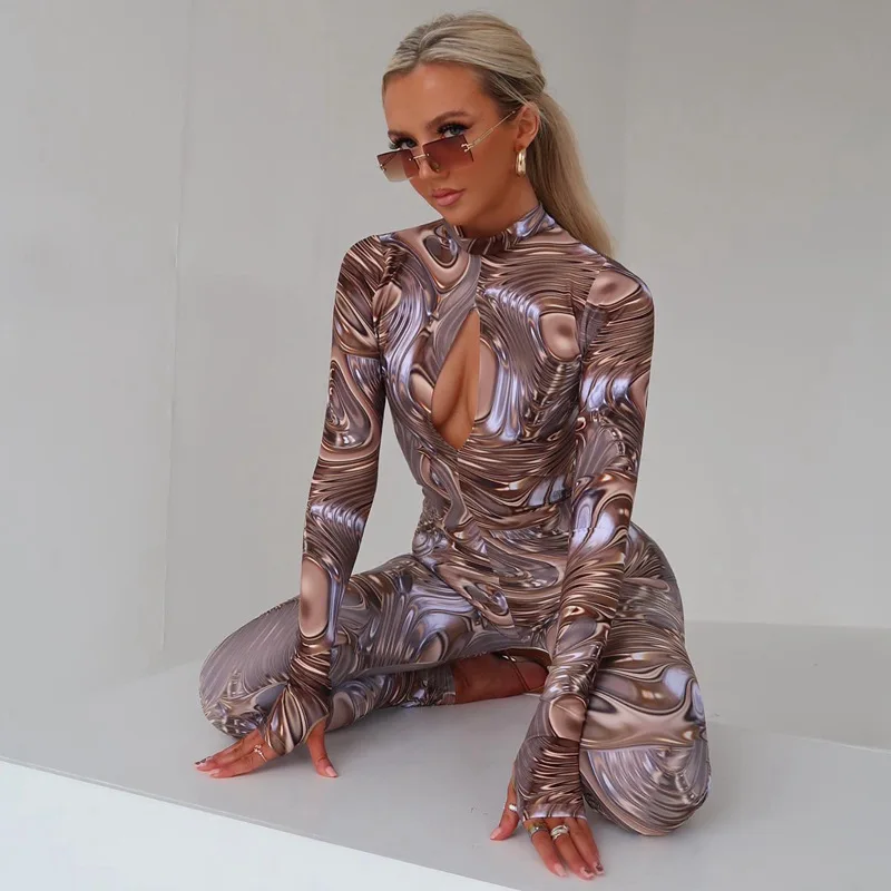 

Europe and the United States women's 2024 autumn and winter new chest hollow-out long-sleeved backless jumpsuit women