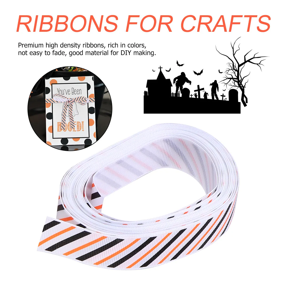 25mm Halloween Ribbon for Gift Wrapping Party Decorations Wreath Making DIY Crafts and Holiday Packaging