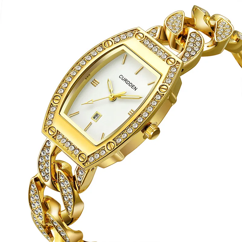 Montres de luxe en diamant pour filles, bracelet en alliage décontracté, date dorée, bracelets à quartz, mode pour femme, grande marque, 2024