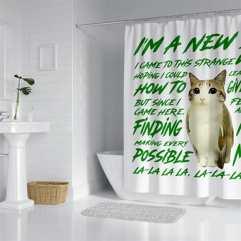Aertemisi Meowl Shower Cat Owl Funny Meme Brainrot Gen Z Joke Meme Curtain Set with Grommets and Hooks for Bathroom Decor