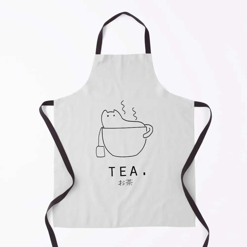 

Tea Ocha with Kawaii Cat Japanese Minimalist Simple Art Apron Waiter Uniforms barber uniform Kitchen And Home Items Apron