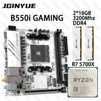 JGINYUE B550 Motherboard Set With Ryzen R7 5700X Processors 2*16GB=32GB 3200Mhz DDR4 RAM PCI-E 4.0 B550i GAMING AM4 Mini ITX