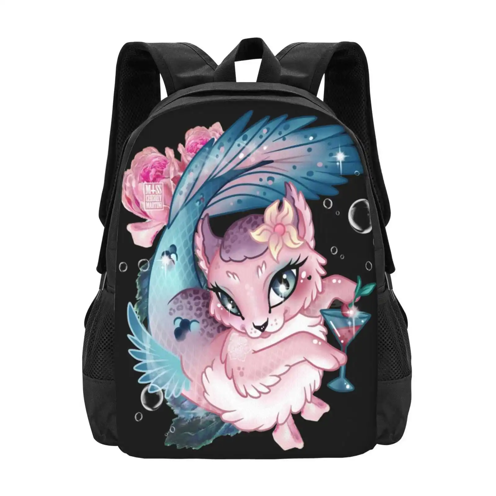 Pretty Little Purrmaid Large Capacity School Backpack Laptop Bags Mermaid Cat Merkitty Purrmaid Kawaii Under The Sea Siren Miss