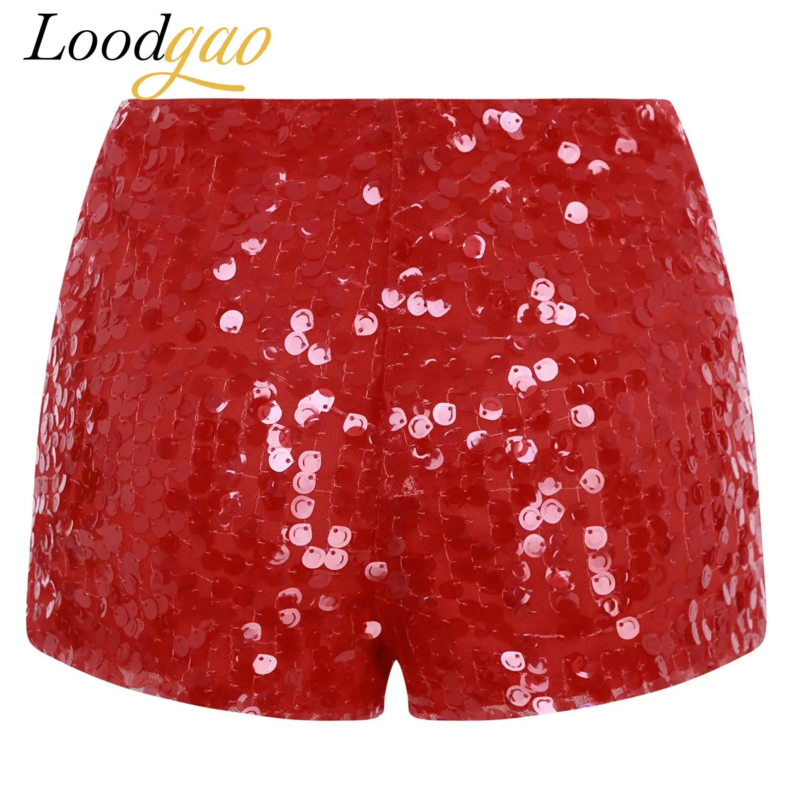 Moda Clubwear Pantaloni caldi da donna Pantaloncini con paillettes Pantaloncini a vita alta Pantaloncini con paillettes scintillanti Festival musicale Raves Costume da festa