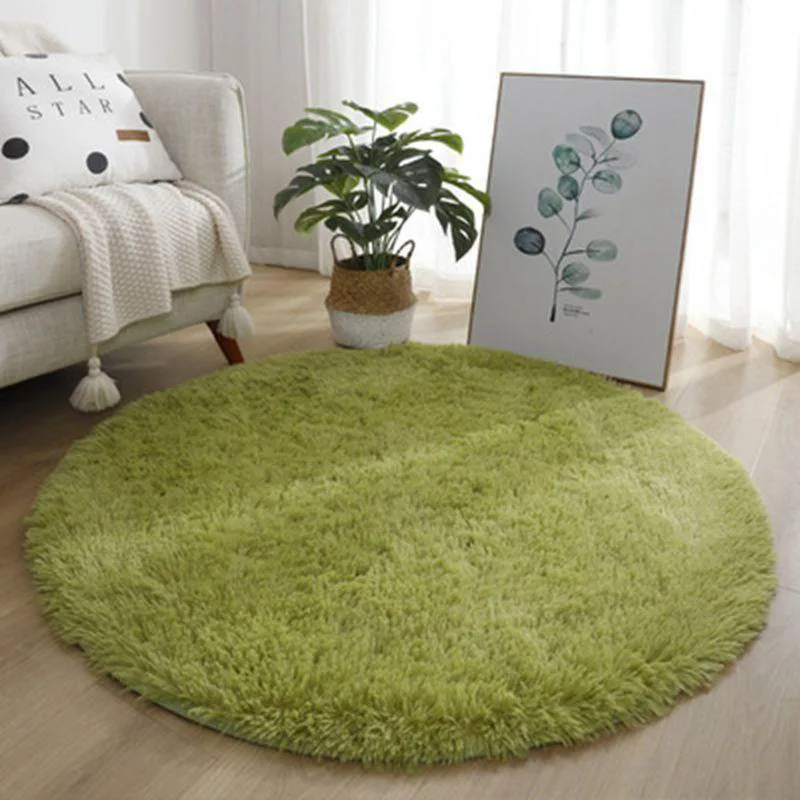 VIKAMA green solid color tie dye silk wool carpet, living room sofa, coffee table mat, round carpet, bedroom bedside carpet