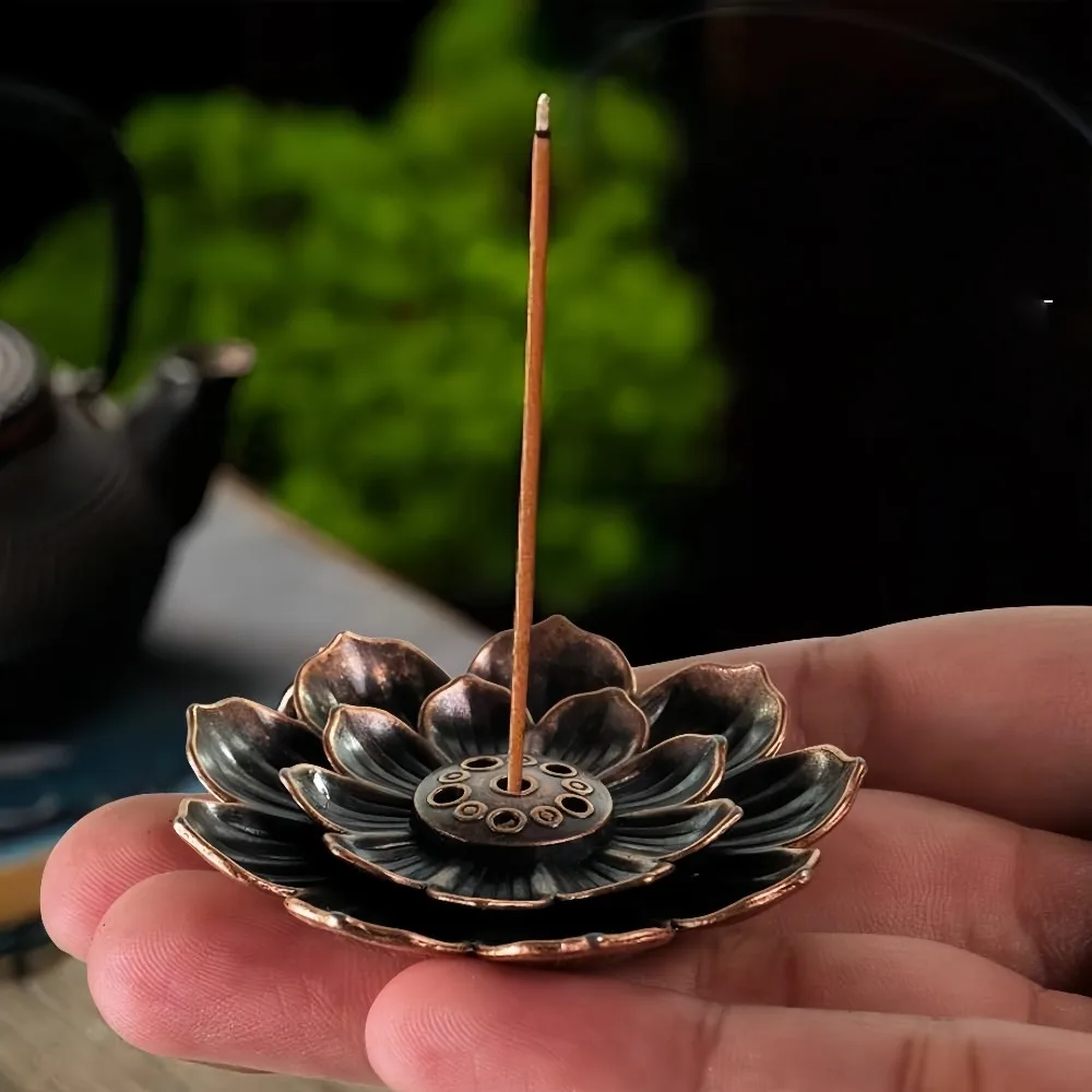 2-in-1 Poröser Lotus Zen Line Räucherstäbchenhalter Lotus Räuchergefäß für Stäbchen Teller Tablett Retro Heimdekoration