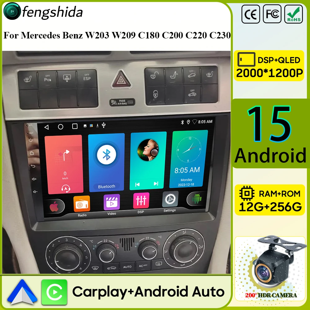 

Car Radio Carplay For Mercedes Benz W203 W209 C180 C200 C220 C230 2005 - 2009 Navigation GPS Android Auto Stereo Screen No 2din